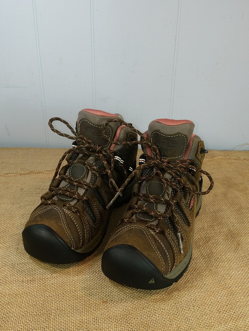 KEEN Flint II Mid Waterproof Leather Women's Work Boots Sz 5W, Brown/Pink/Black